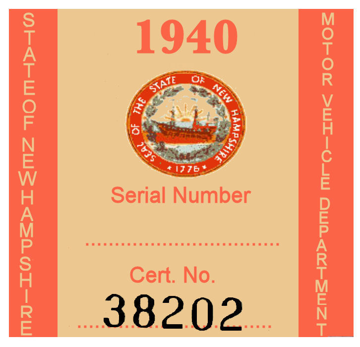 (image for) 1940 New Hampshire REGISTRATION Sticker